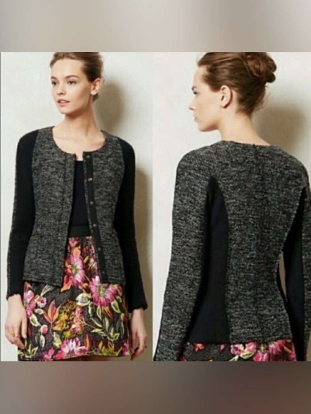 Anthropologie Cartonniere Wool Blend Grey Tweed Metallic Jacket